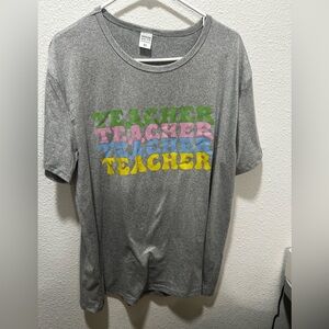 BOGO free- Source Unknown Gray Tee with Multicolor 'Teacher' Print
